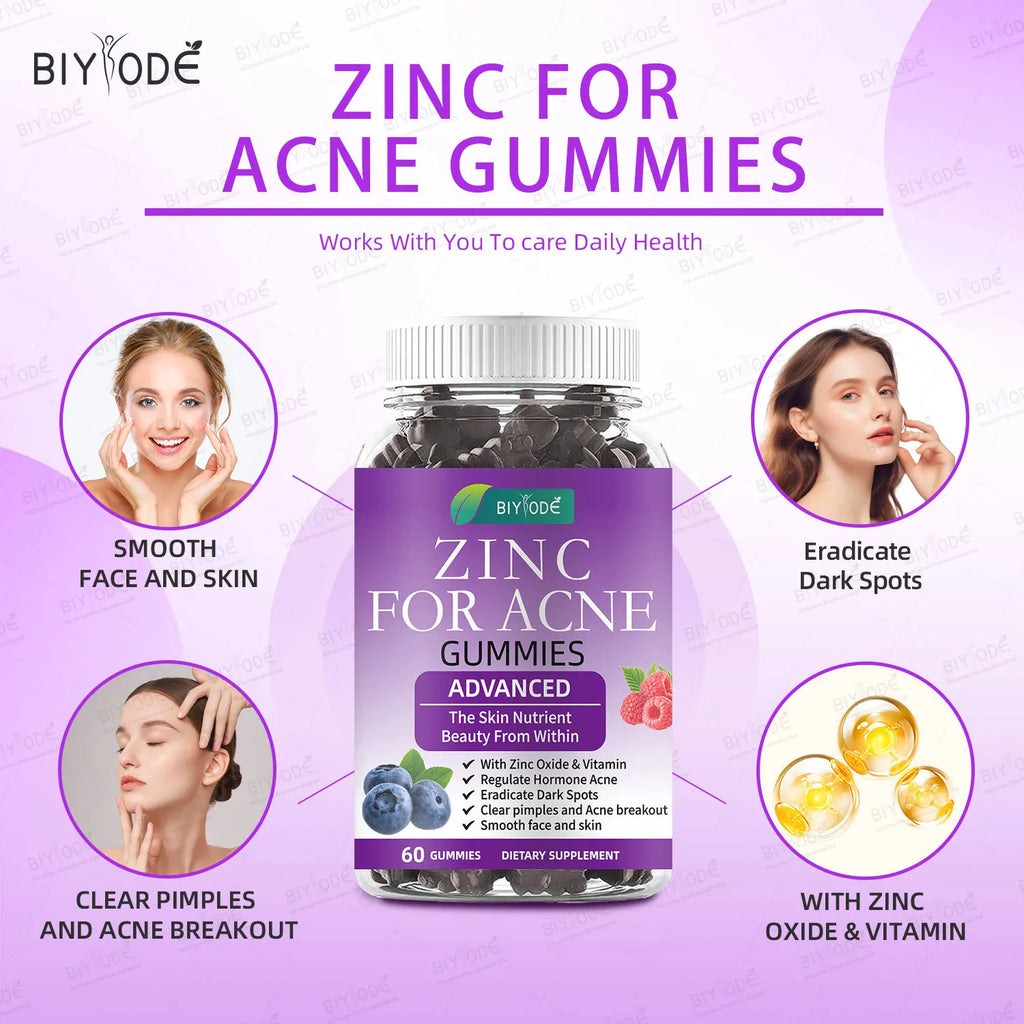 1 bottle of zinc+acne gummies to regulate immunity suppress sebum secretion promote metabolism health food