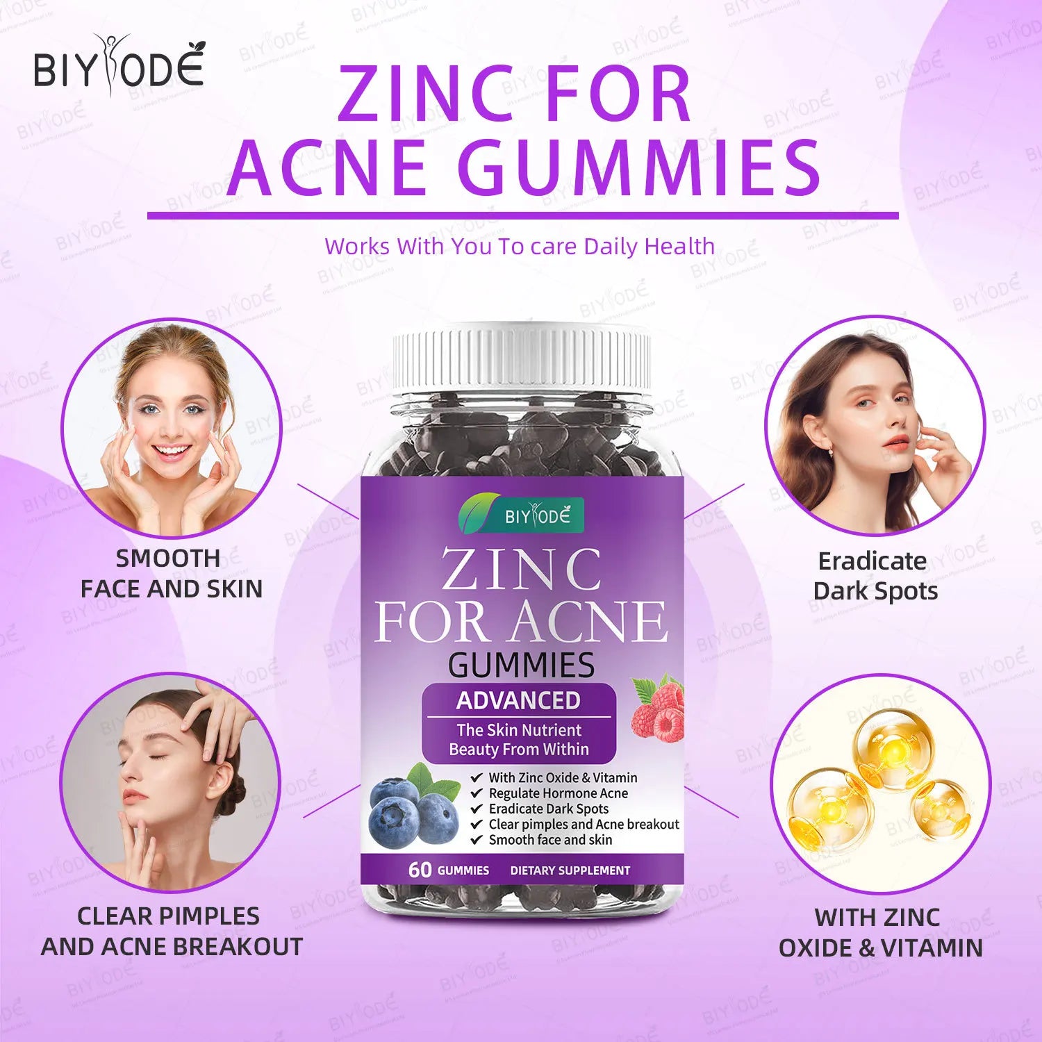 1 bottle of zinc+acne gummies to regulate immunity suppress sebum secretion promote metabolism health food