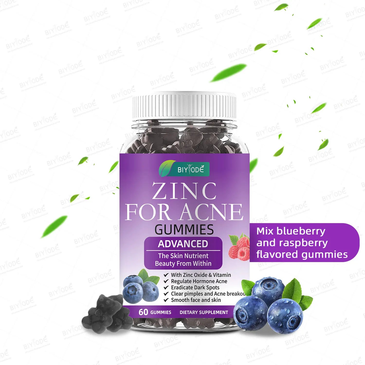 1 bottle of zinc+acne gummies to regulate immunity suppress sebum secretion promote metabolism health food
