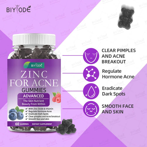 1 bottle of zinc+acne gummies to regulate immunity suppress sebum secretion promote metabolism health food