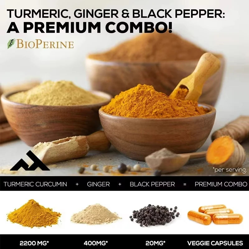 Turmeric Curcumin Contains Piperin and Ginger 95% Curcumin Class 2600mg - Natural Heart and Joint Support -60 Capsules