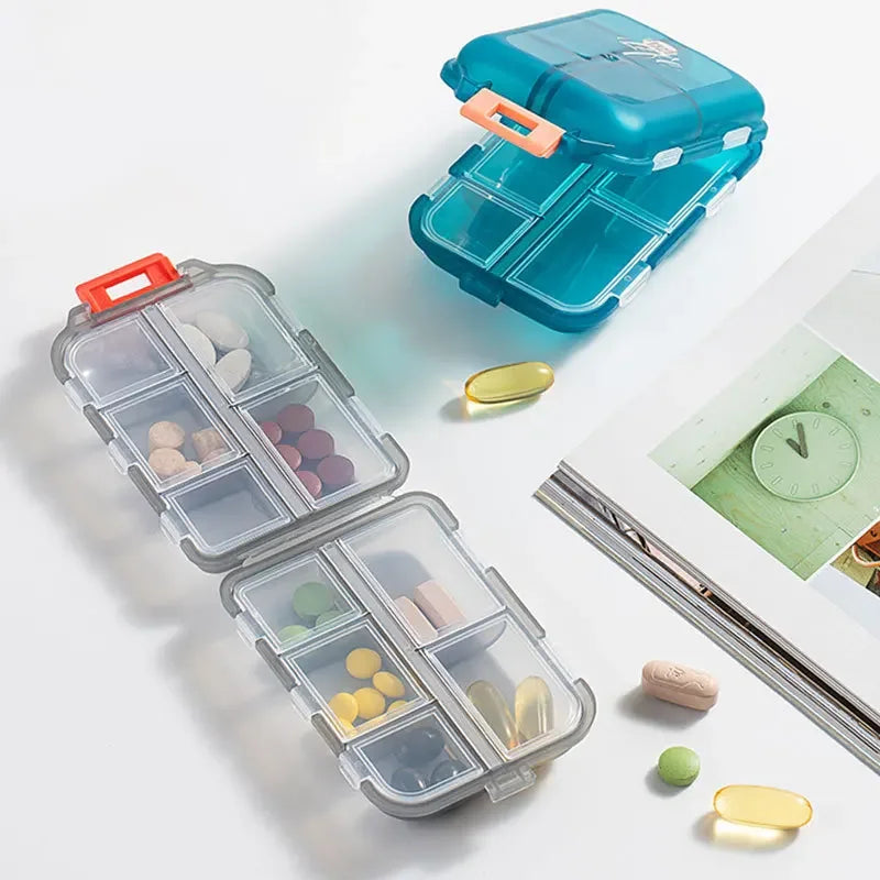 JUSTLANG Box Waterproof Seal Moisture Proof Portable Medicine Independent Small Grid Pill Container Storage Tablets 10 Cells