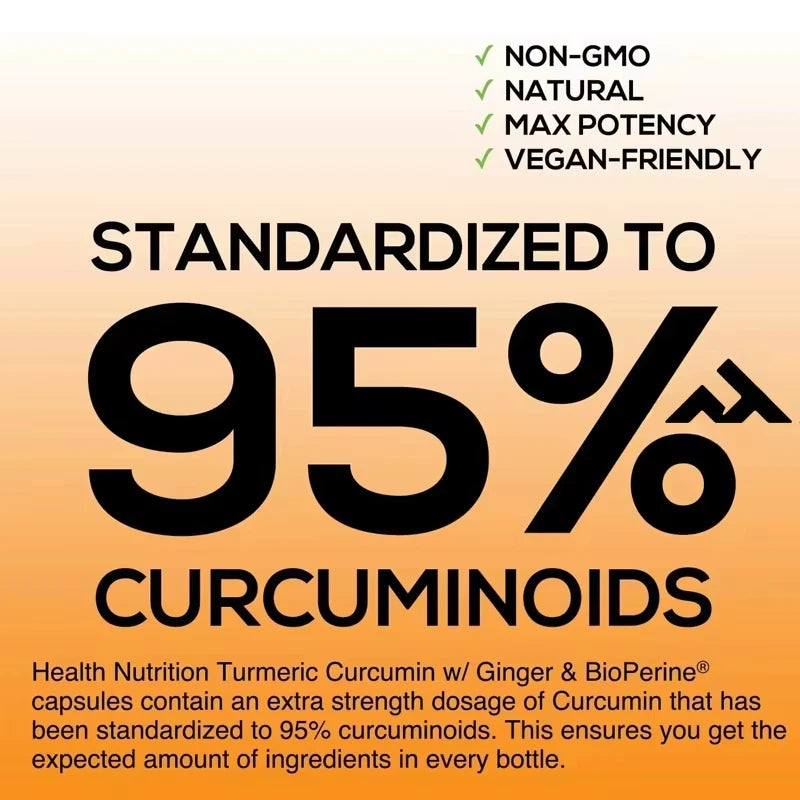 Turmeric Curcumin Contains Piperin and Ginger 95% Curcumin Class 2600mg - Natural Heart and Joint Support -60 Capsules