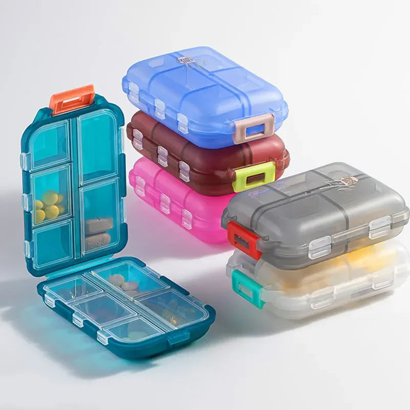 JUSTLANG Box Waterproof Seal Moisture Proof Portable Medicine Independent Small Grid Pill Container Storage Tablets 10 Cells