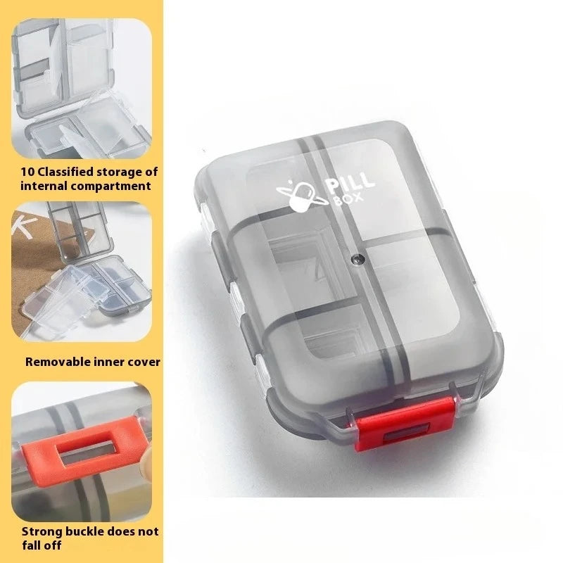 JUSTLANG Box Waterproof Seal Moisture Proof Portable Medicine Independent Small Grid Pill Container Storage Tablets 10 Cells