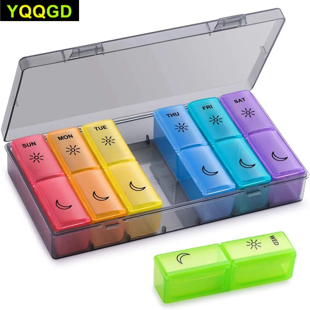 1PC Weekly Pill Organizer 2 Times a Day,Am/Pm Daily Pill Case Medicine Organizer,Push Button 7 Day Pill Box for Pills