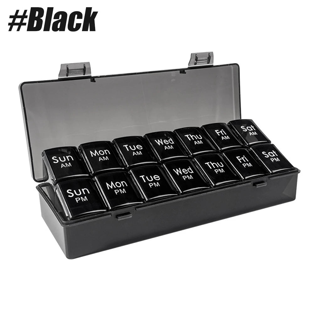1PC Weekly Pill Organizer 2 Times a Day,Am/Pm Daily Pill Case Medicine Organizer,Push Button 7 Day Pill Box for Pills