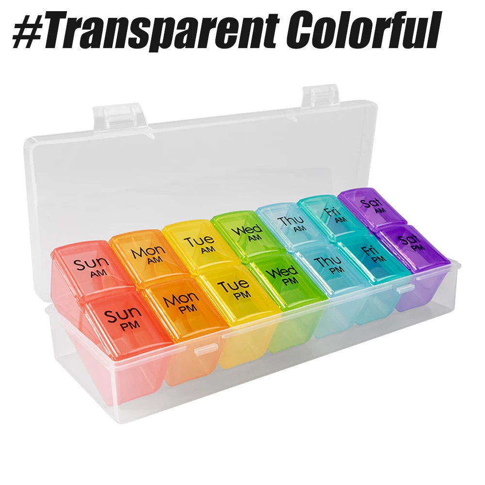 1PC Weekly Pill Organizer 2 Times a Day,Am/Pm Daily Pill Case Medicine Organizer,Push Button 7 Day Pill Box for Pills