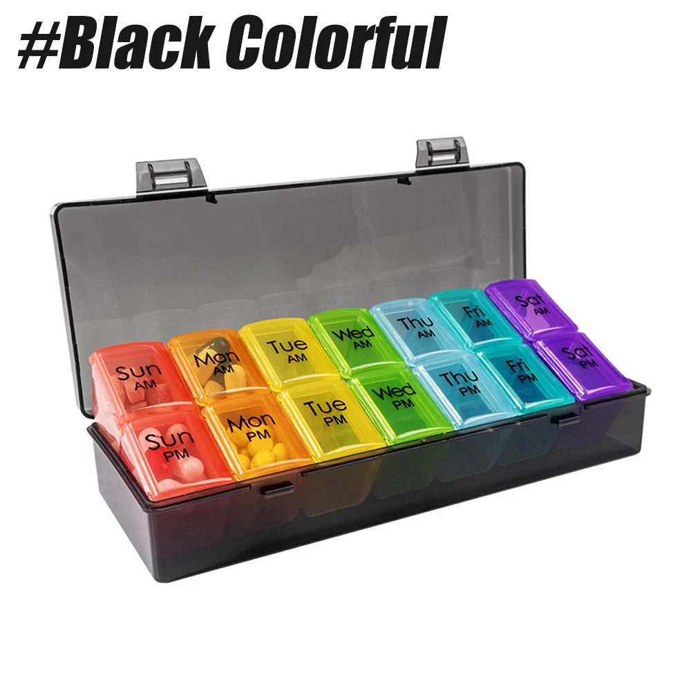 1PC Weekly Pill Organizer 2 Times a Day,Am/Pm Daily Pill Case Medicine Organizer,Push Button 7 Day Pill Box for Pills